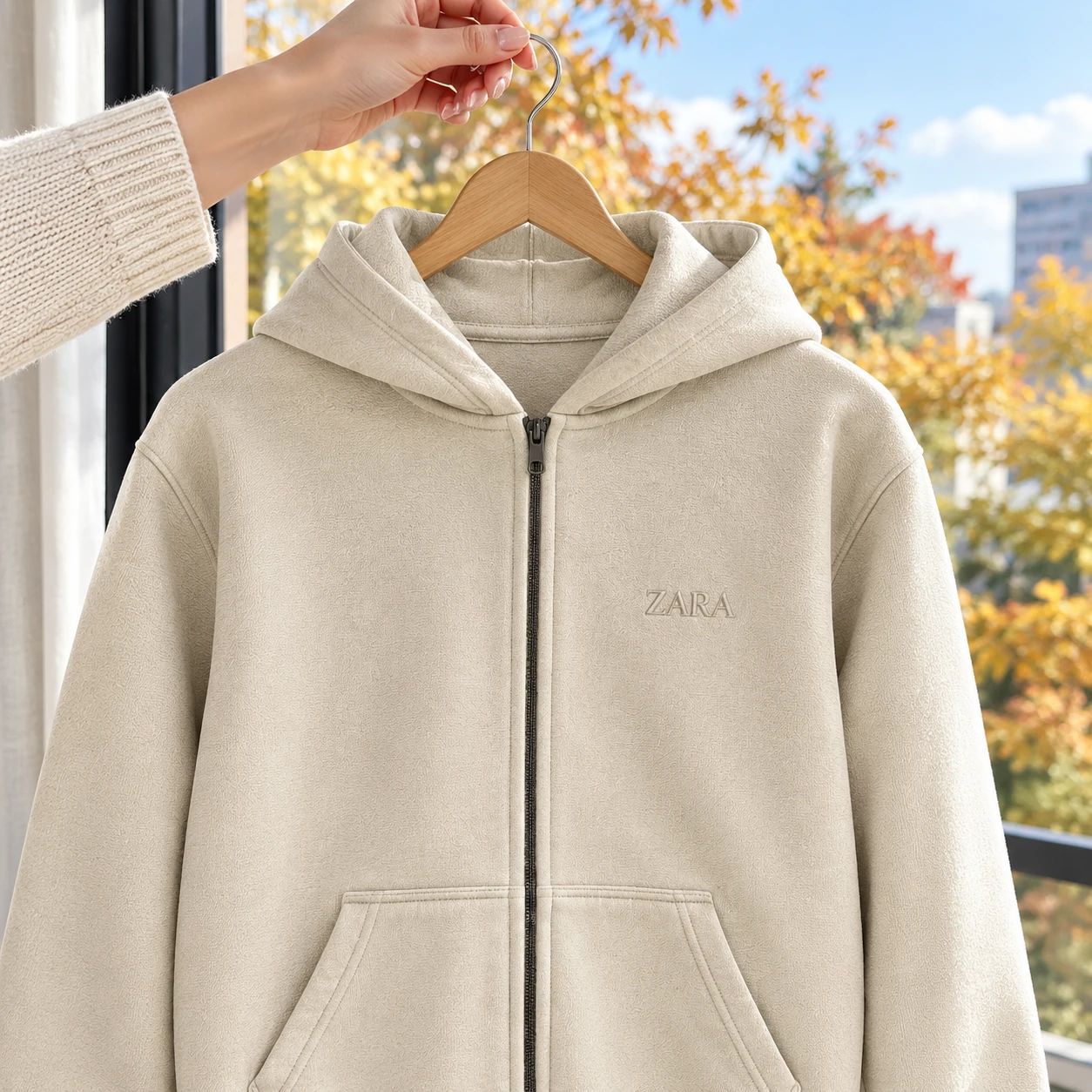 سوئیشرت کلاهدار مردانه مدل ZARA-کرم