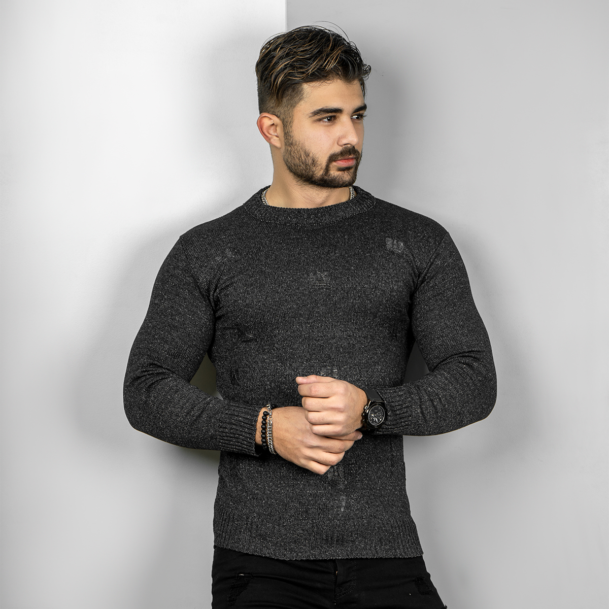 پلیور زاپ دار ذغالی مردانه مدلDeta