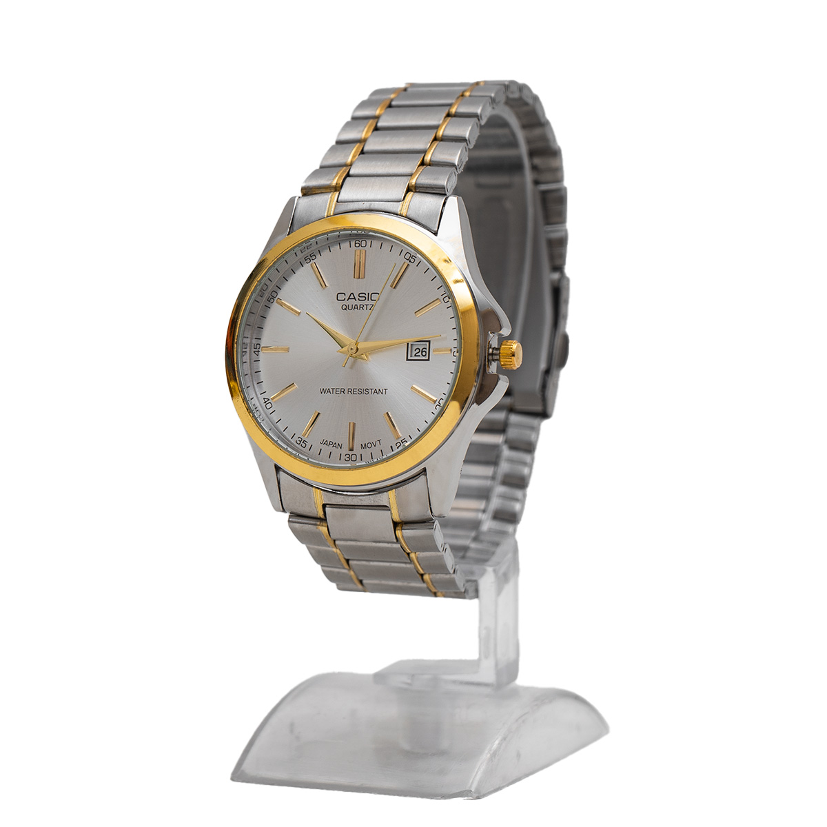 ساعت عقربه ای نقره ای طلایی صفحه سفید Casio مدل Edmon