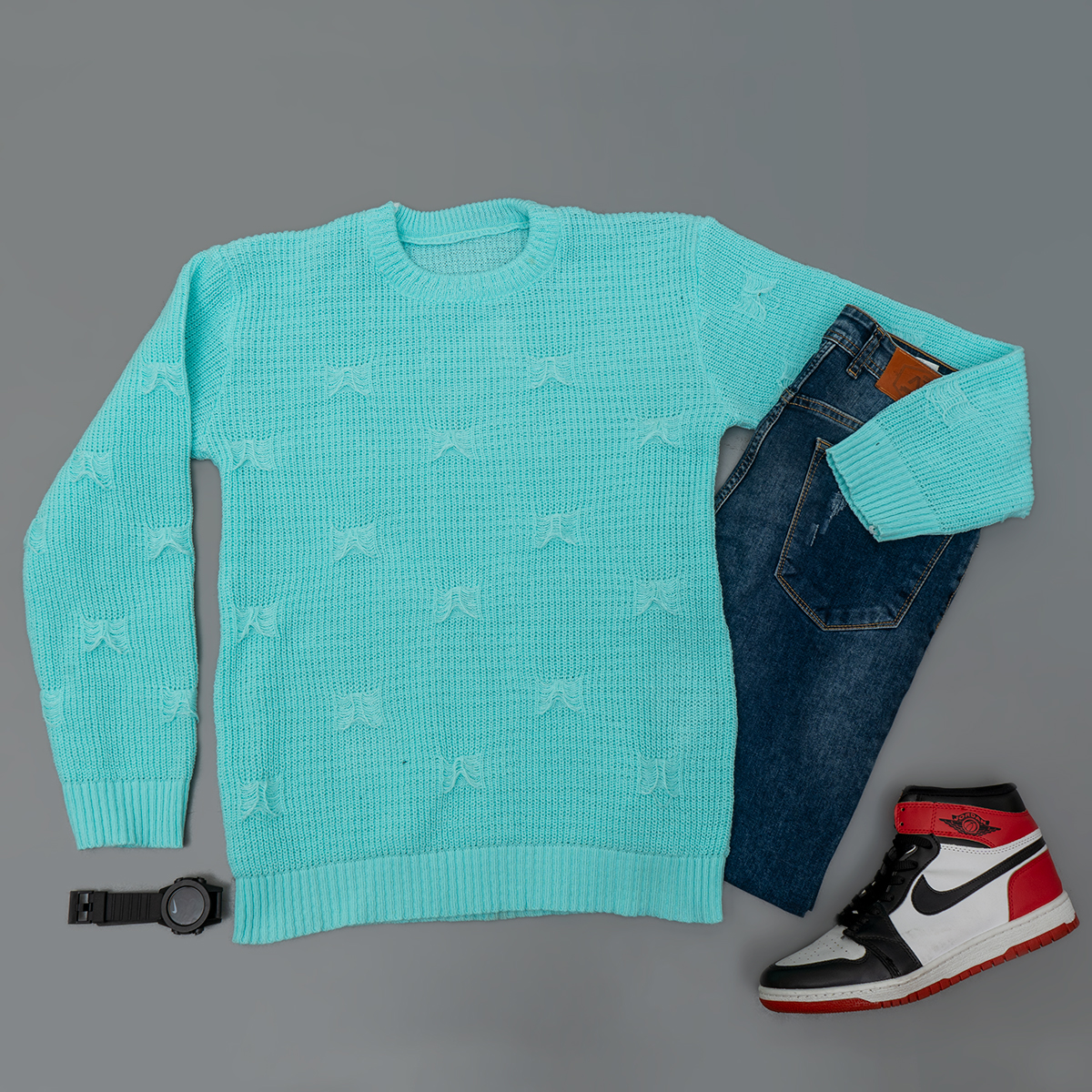 پلیور زاپ دار فیروزه ای مردانه مدلDeta