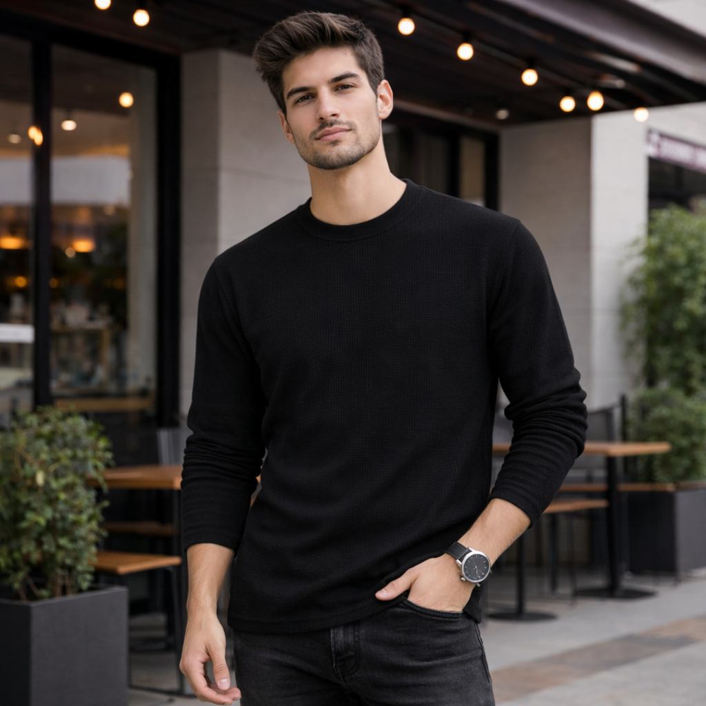 بلوز مردانه آستین بلند مشکی مدل Atra